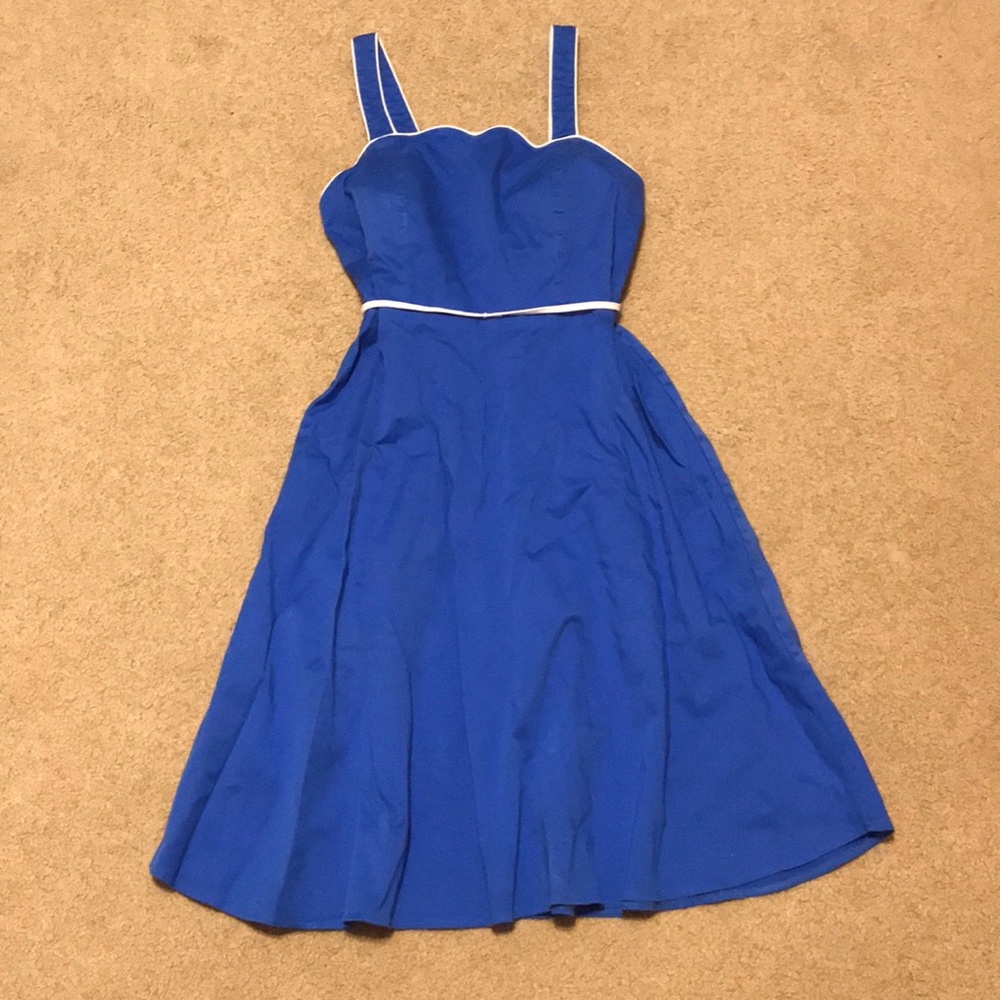 Scalloped fit and flare blue dress
